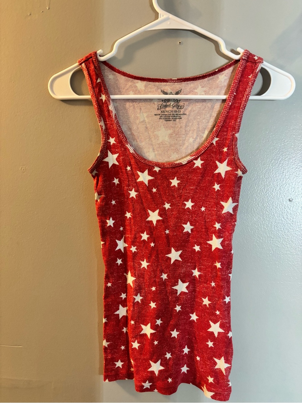 Faded Glory Red Tank Top with White Star Print